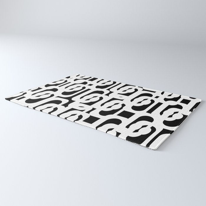 Black and White Mid-Century Modern Loop Pattern Rug Gallery Image 3