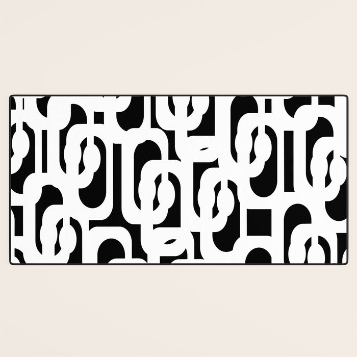Black and White Mid-Century Modern Loop Pattern Desk Mat Gallery Image 3