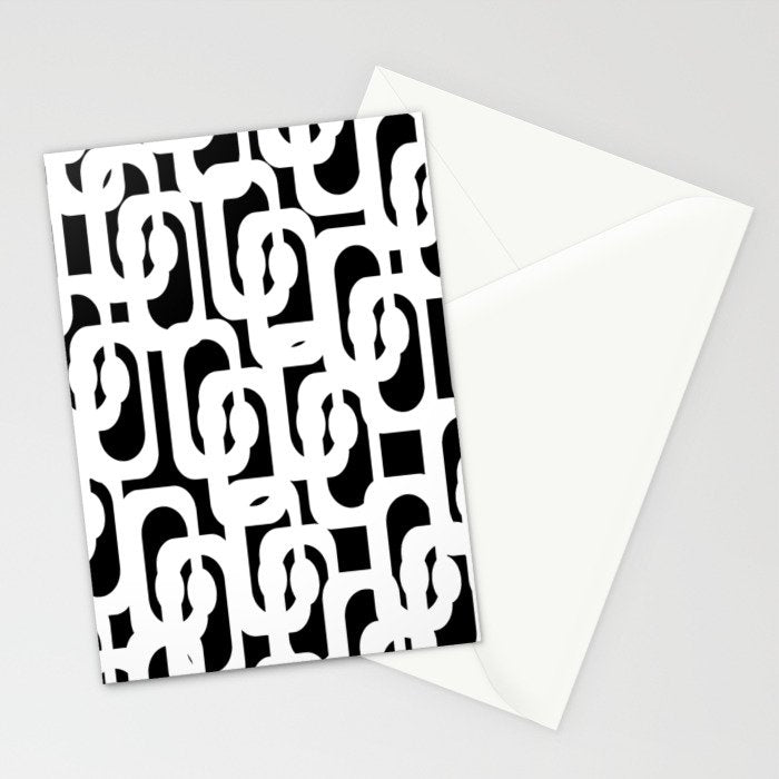 Black and White Mid-Century Modern Loop Pattern Stationery Card Gallery Image 2