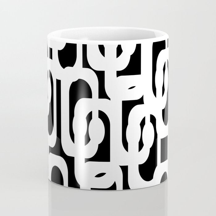 Black and White Mid-Century Modern Loop Pattern Coffee Mug Gallery Image 4