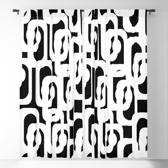 Black and White Mid-Century Modern Loop Pattern Window Curtain Gallery Image 5