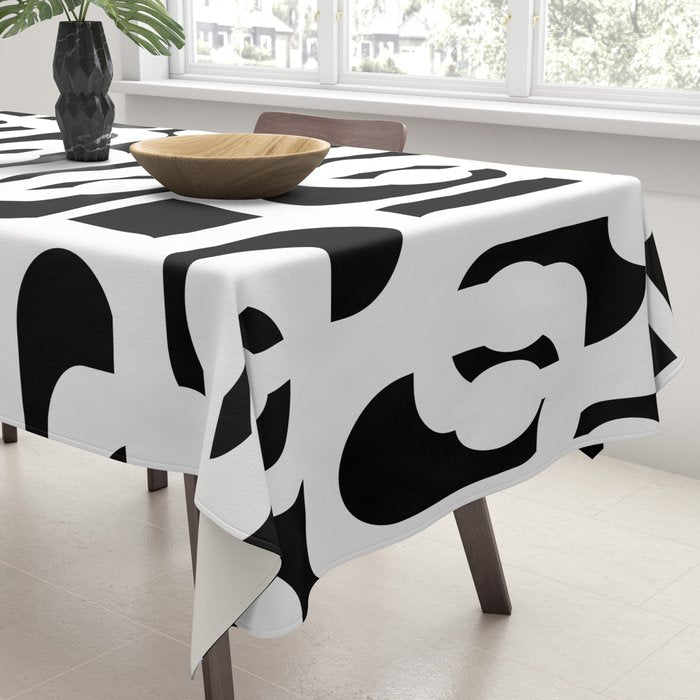 Black and White Mid-Century Modern Loop Pattern Tablecloth Gallery Image 3