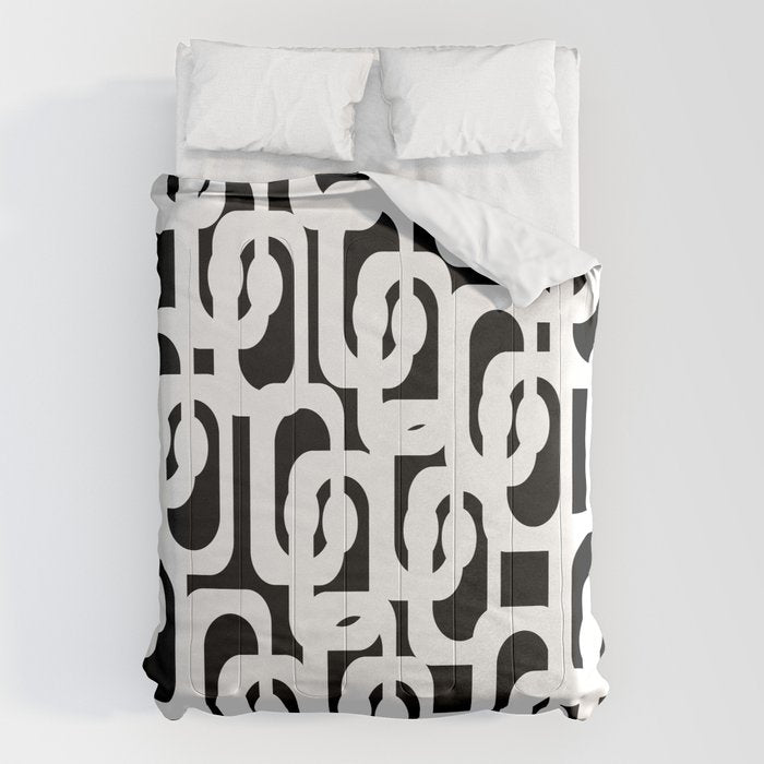 Black and White Mid-Century Modern Loop Pattern Comforter Gallery Image 6