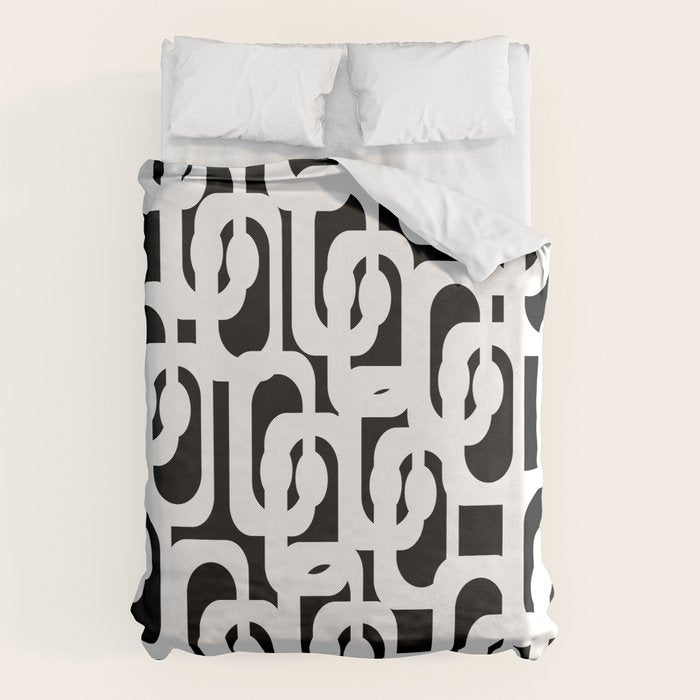 Black and White Mid-Century Modern Loop Pattern Duvet Cover Gallery Image 1