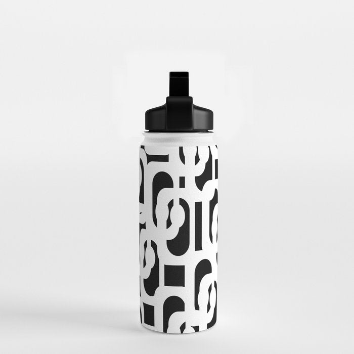 Black and White Mid-Century Modern Loop Pattern Water Bottle Gallery Image 2
