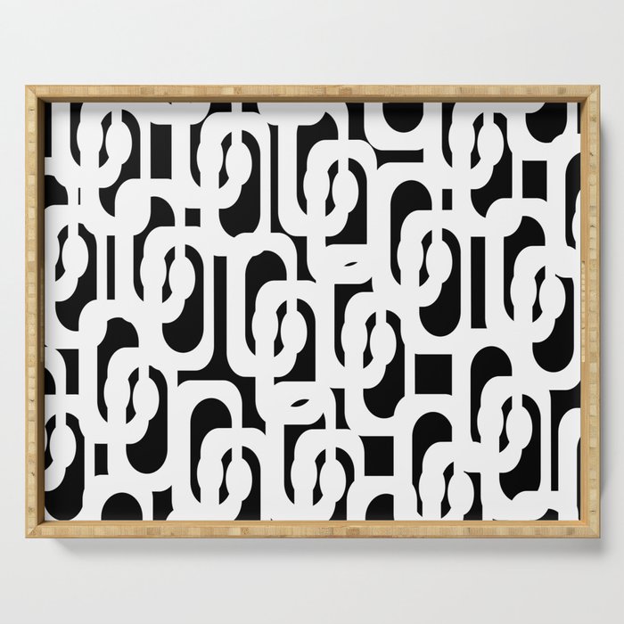 Black and White Mid-Century Modern Loop Pattern Serving Tray Gallery Image 1