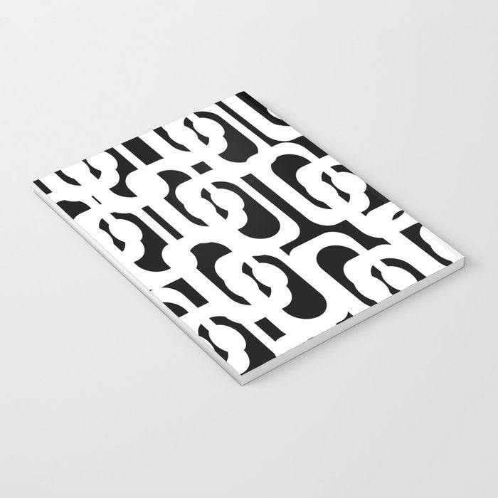 Black and White Mid-Century Modern Loop Pattern Notebook Gallery Image 3