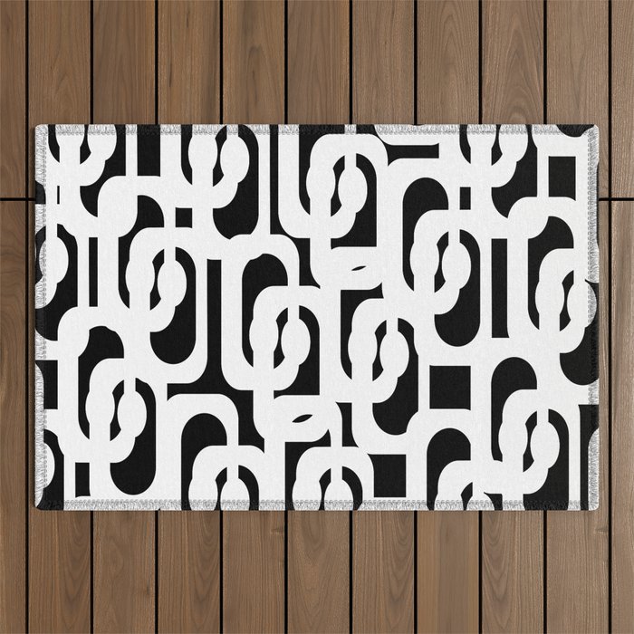 Black and White Mid-Century Modern Loop Pattern Outdoor Rug Gallery Image 1