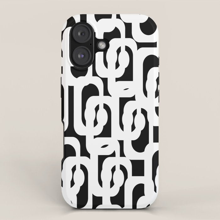 Black and White Mid-Century Modern Loop Pattern iPhone Case Gallery Image 1