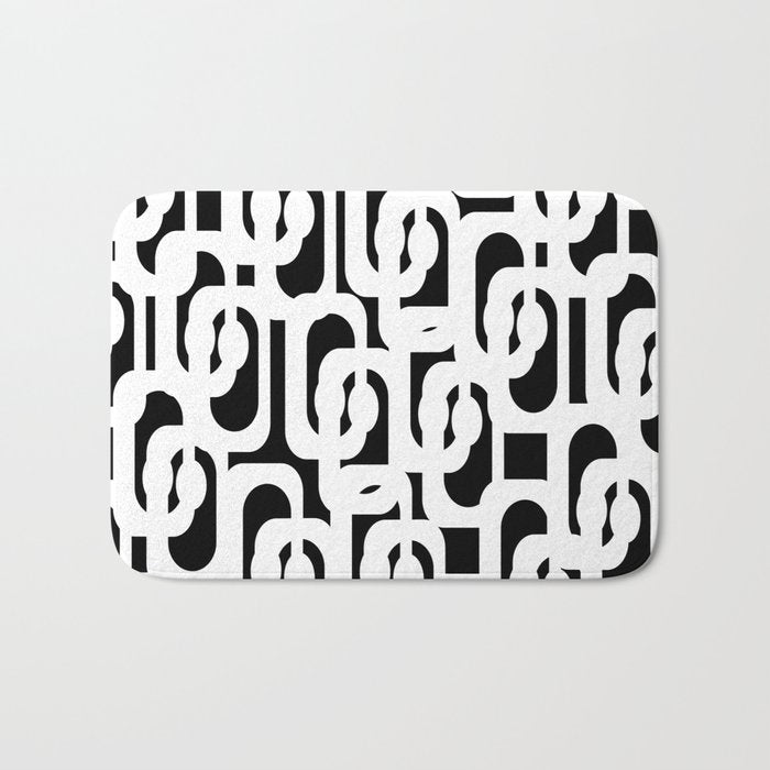 Black and White Mid-Century Modern Loop Pattern Bath Mat Gallery Image 1
