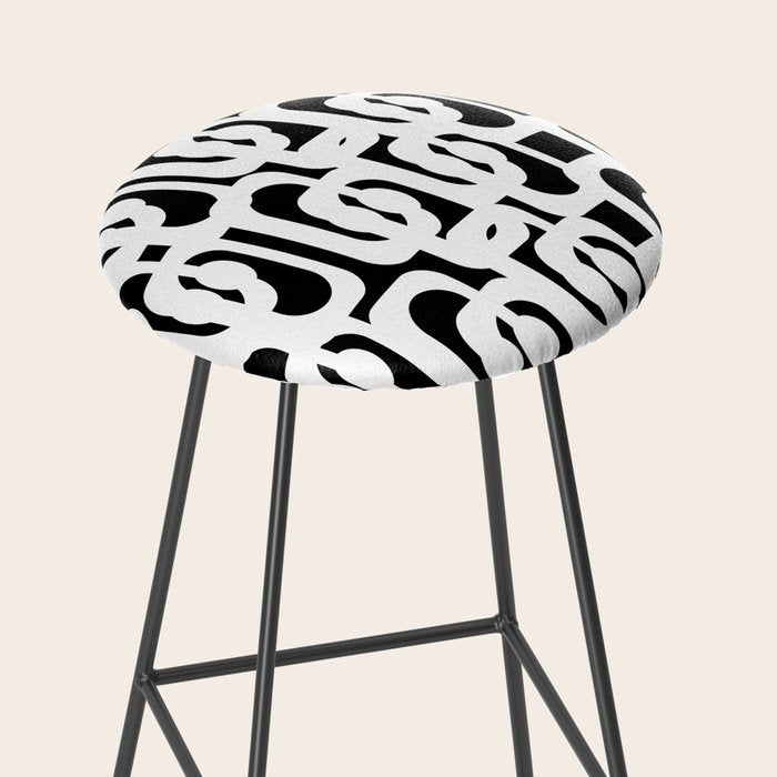 Black and White Mid-Century Modern Loop Pattern Stool Gallery Image 2