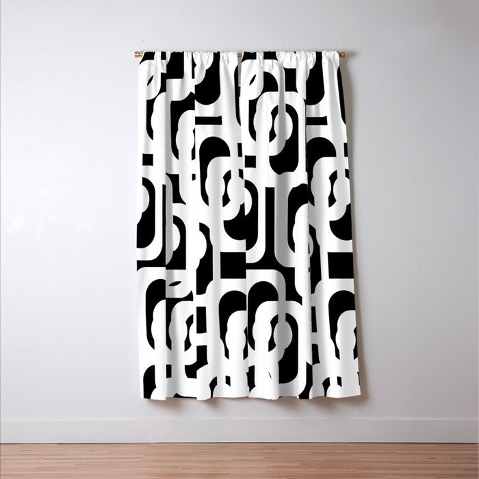 Black and White Mid-Century Modern Loop Pattern Window Curtain Gallery Image 3