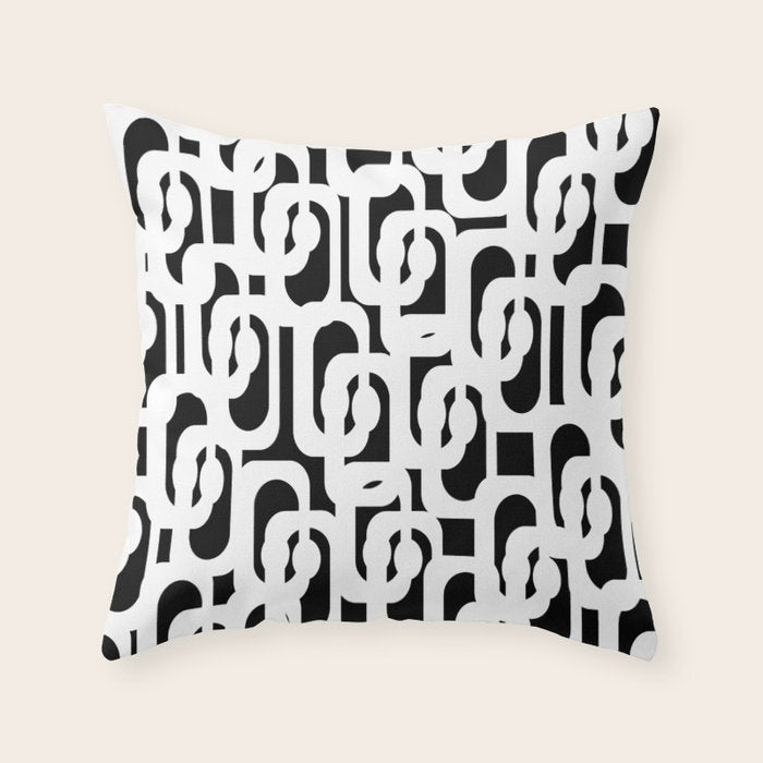 Black and White Mid-Century Modern Loop Pattern Throw Pillow Gallery Image 6