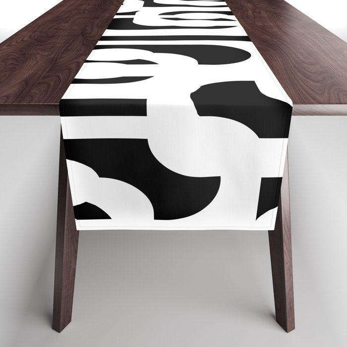 Black and White Mid-Century Modern Loop Pattern Table Runner Gallery Image 1