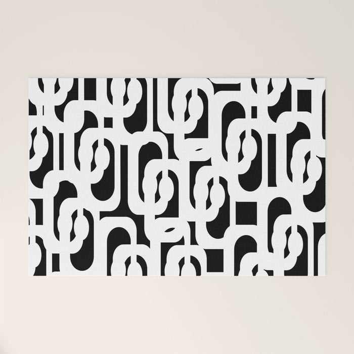 Black and White Mid-Century Modern Loop Pattern Welcome Mat Gallery Image 1