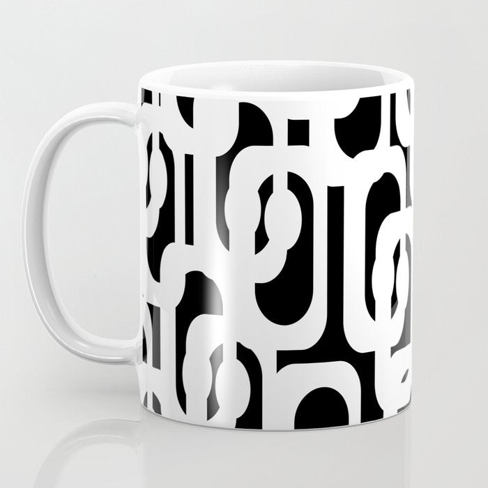 Black and White Mid-Century Modern Loop Pattern Coffee Mug Gallery Image 3