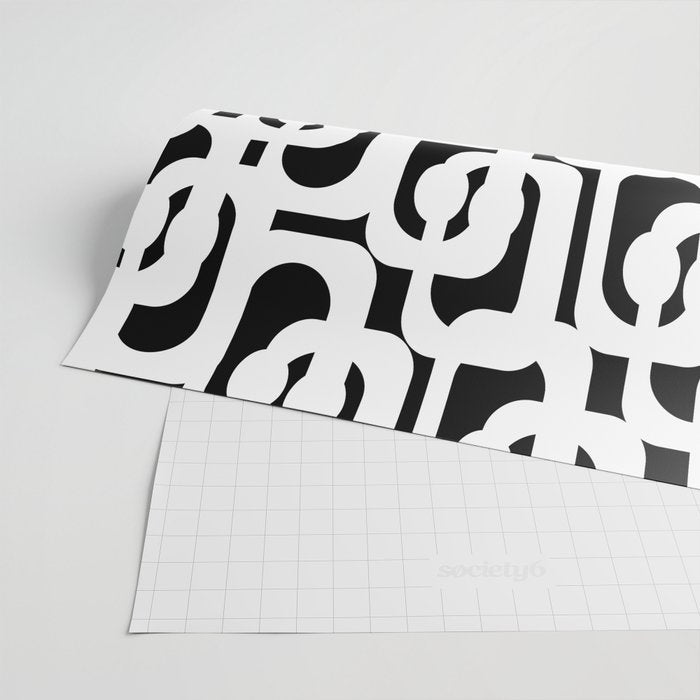 Black and White Mid-Century Modern Loop Pattern Wrapping Paper Gallery Image 2