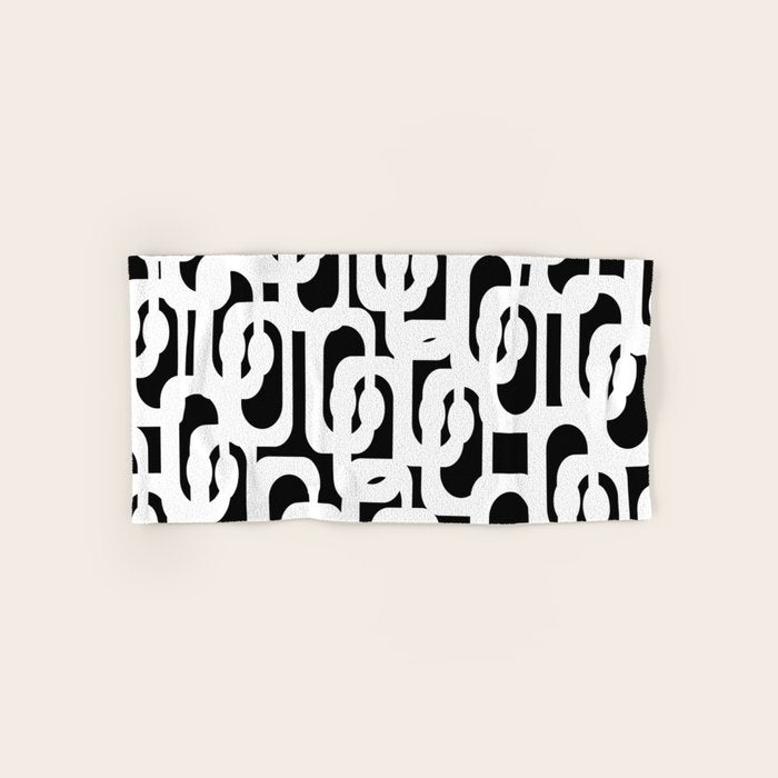 Black and White Mid-Century Modern Loop Pattern Towels Gallery Image 1