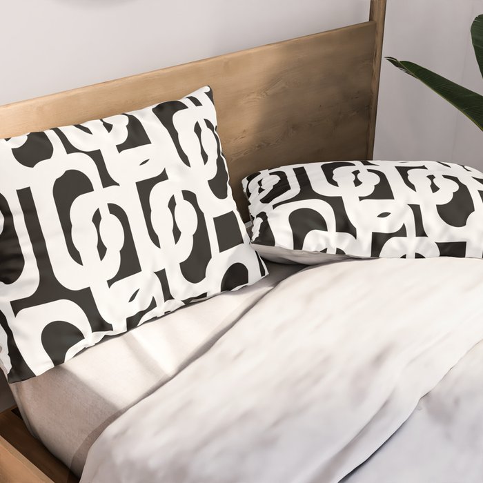 Black and White Mid-Century Modern Loop Pattern Pillow Sham Gallery Image 2