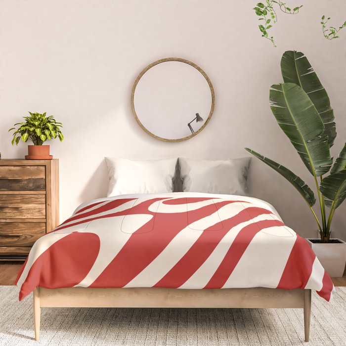 Wavy Loops Retro Abstract Pattern Red and Almond Cream Comforter Gallery Image 3