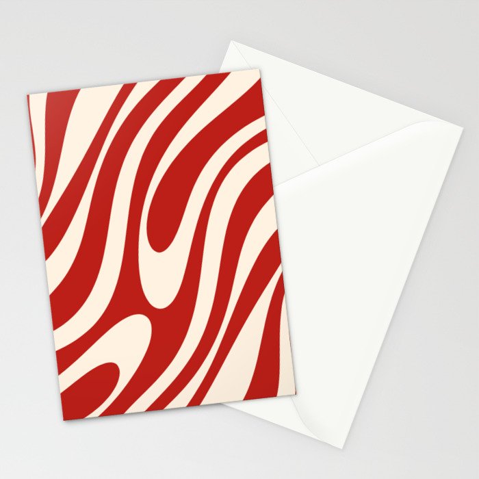 Wavy Loops Retro Abstract Pattern Red and Almond Cream Stationery Card Gallery Image 2