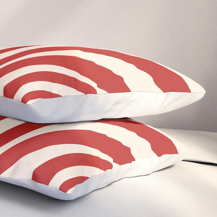 Wavy Loops Retro Abstract Pattern Red and Almond Cream Pillow Sham Gallery Image 3
