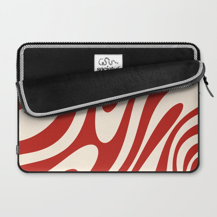 Wavy Loops Retro Abstract Pattern Red and Almond Cream Laptop Sleeve Gallery Image 2