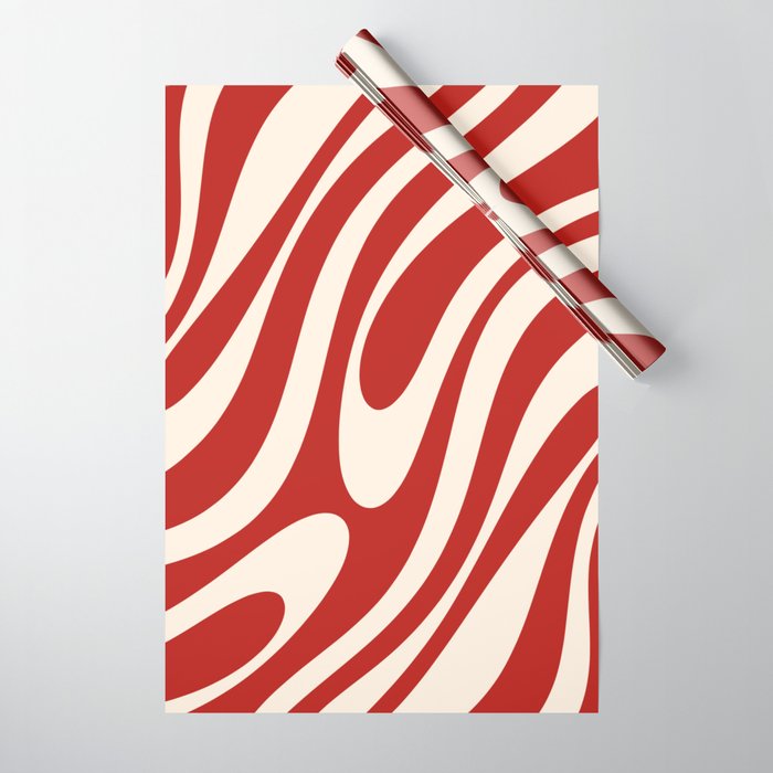 Wavy Loops Retro Abstract Pattern Red and Almond Cream Wrapping Paper Gallery Image 1