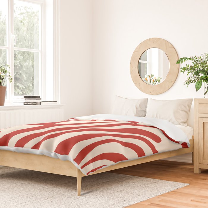 Wavy Loops Retro Abstract Pattern Red and Almond Cream Duvet Cover Gallery Image 2