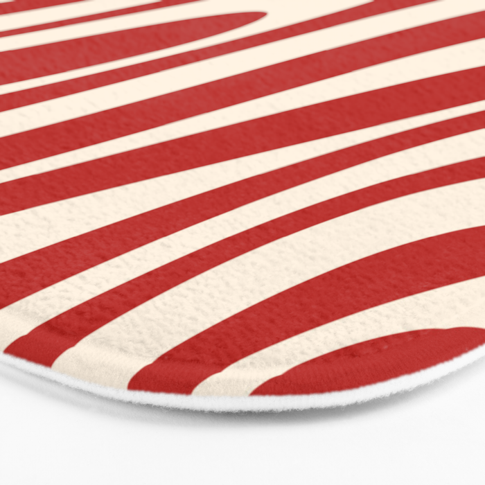 Wavy Loops Retro Abstract Pattern Red and Almond Cream Bath Mat Gallery Image 3
