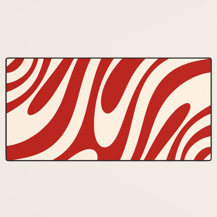Wavy Loops Retro Abstract Pattern Red and Almond Cream Desk Mat Gallery Image 3
