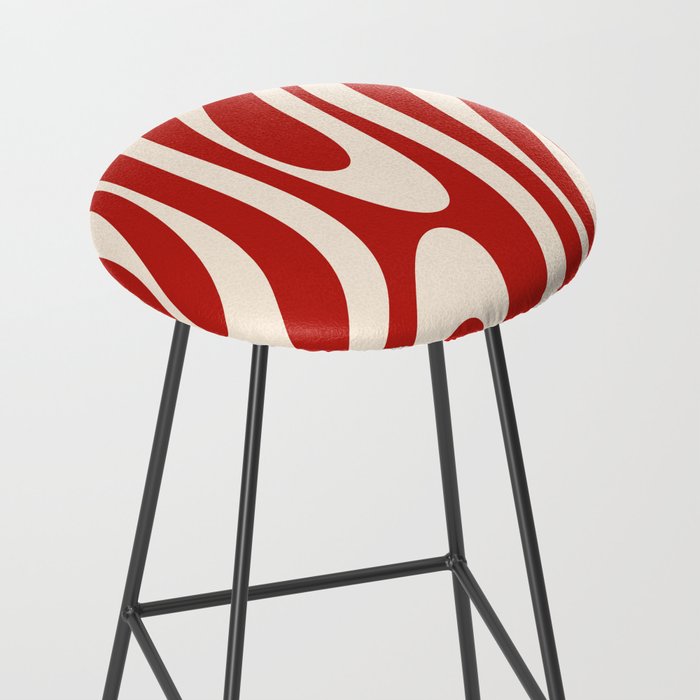 Wavy Loops Retro Abstract Pattern Red and Almond Cream Stool Gallery Image 2