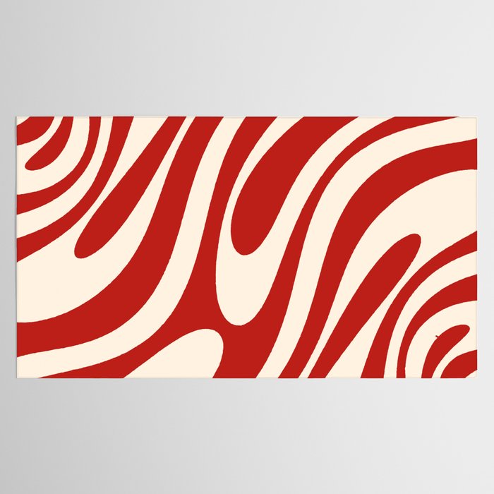 Wavy Loops Retro Abstract Pattern Red and Almond Cream Tablecloth Gallery Image 2