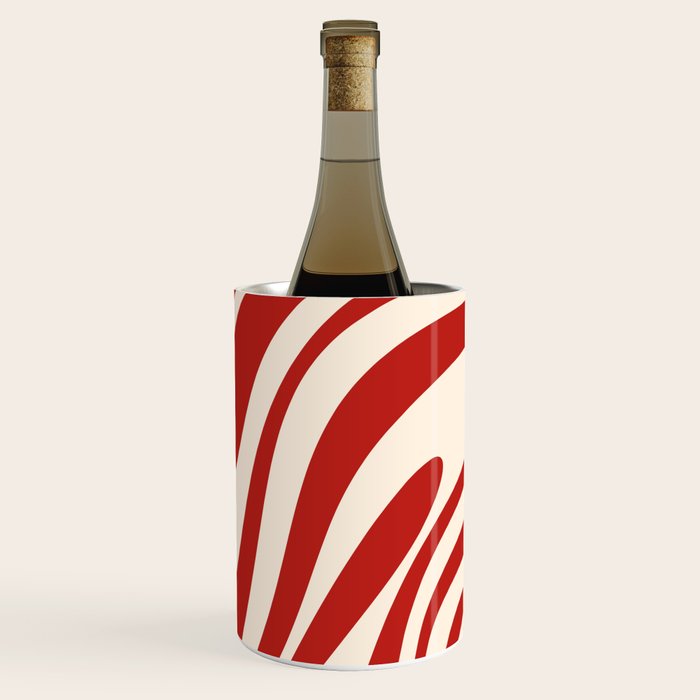 Wavy Loops Retro Abstract Pattern Red and Almond Cream Wine Chiller Gallery Image 3