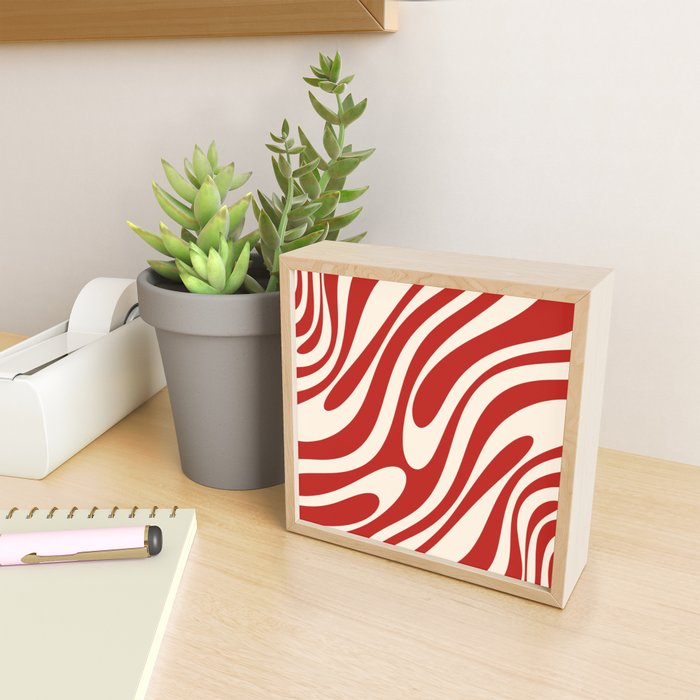 Wavy Loops Retro Abstract Pattern Red and Almond Cream Mini Art Print Gallery Image 2
