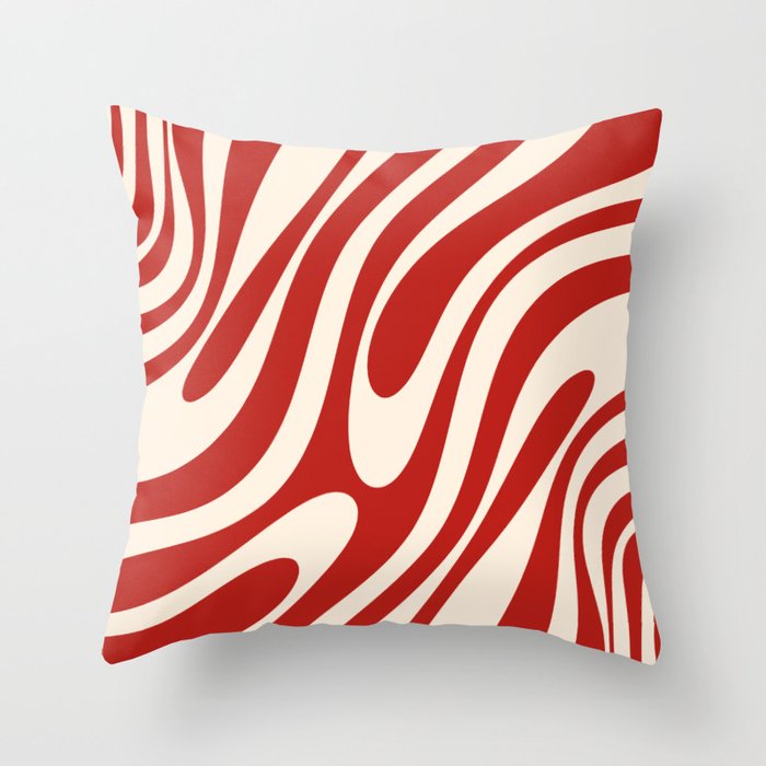 Wavy Loops Retro Abstract Pattern Red and Almond Cream Throw Pillow Gallery Image 1
