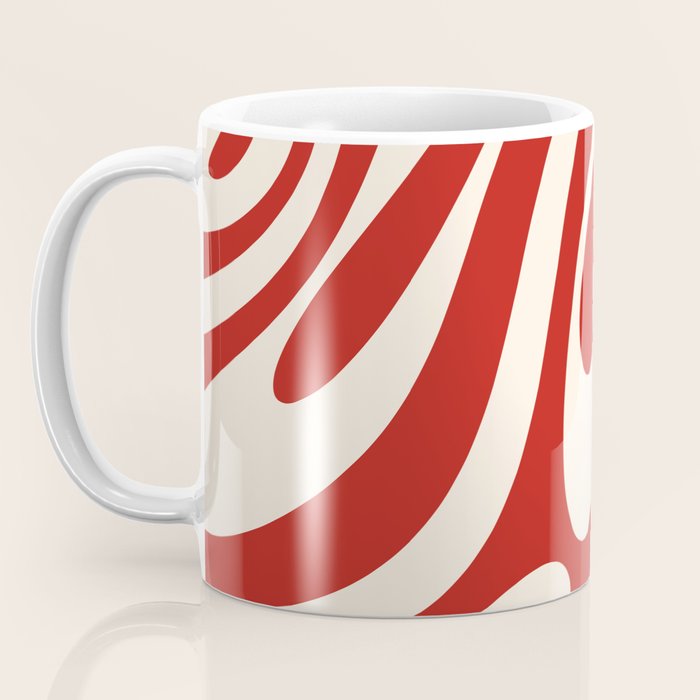 Wavy Loops Retro Abstract Pattern Red and Almond Cream Coffee Mug Gallery Image 3