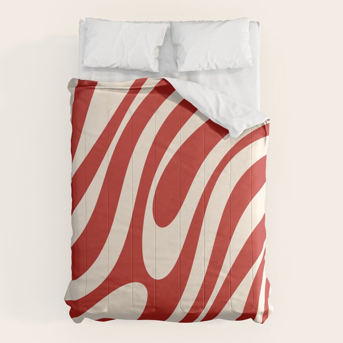 Wavy Loops Retro Abstract Pattern Red and Almond Cream Comforter Gallery Image 1