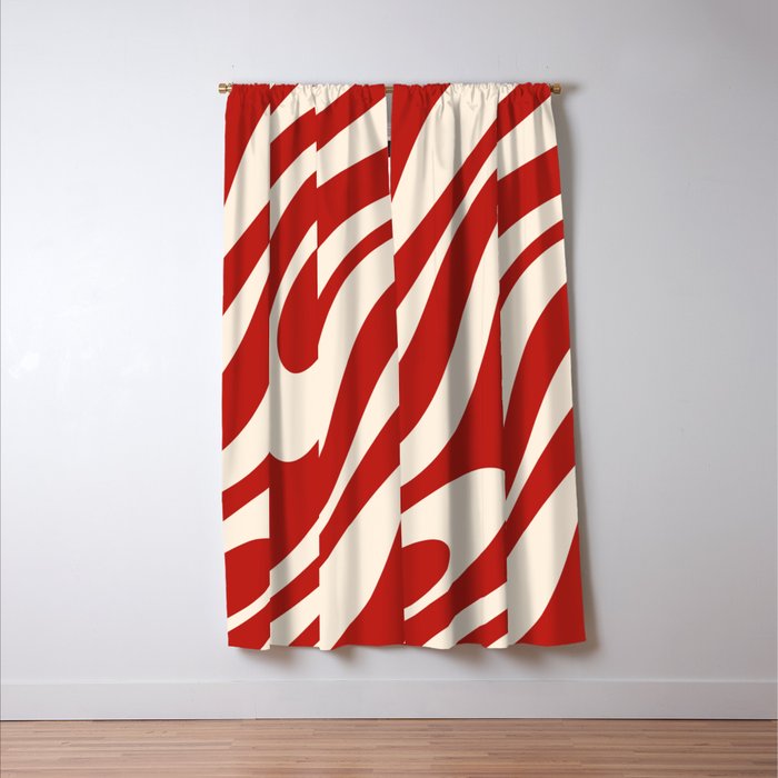 Wavy Loops Retro Abstract Pattern Red and Almond Cream Window Curtain Gallery Image 3