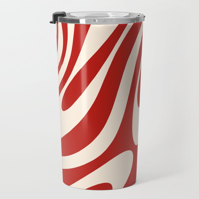 Wavy Loops Retro Abstract Pattern Red and Almond Cream Travel Mug Gallery Image 3