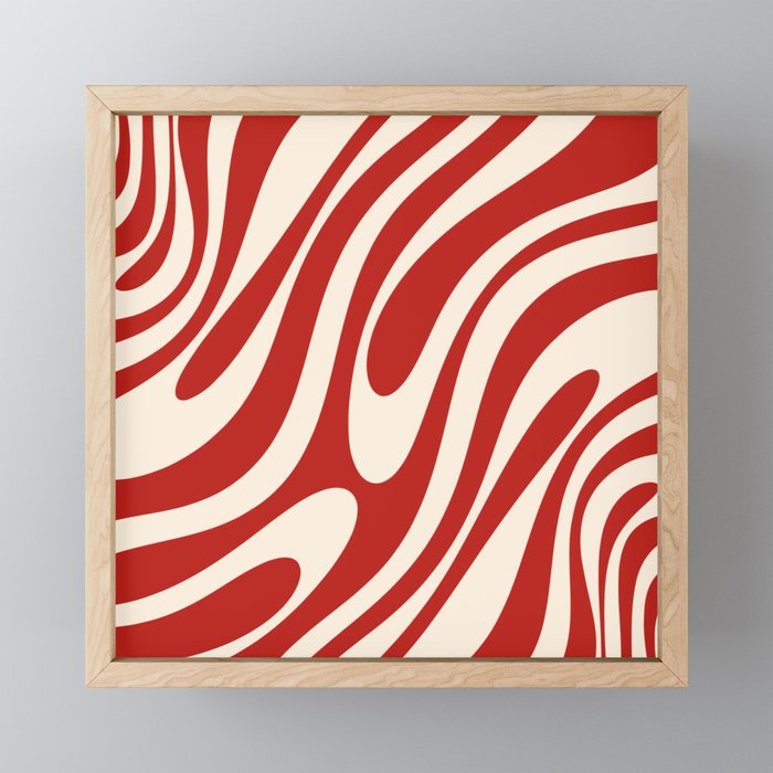 Wavy Loops Retro Abstract Pattern Red and Almond Cream Mini Art Print Gallery Image 1