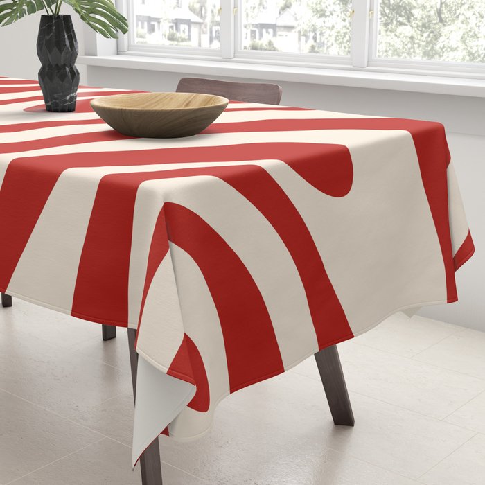 Wavy Loops Retro Abstract Pattern Red and Almond Cream Tablecloth Gallery Image 3
