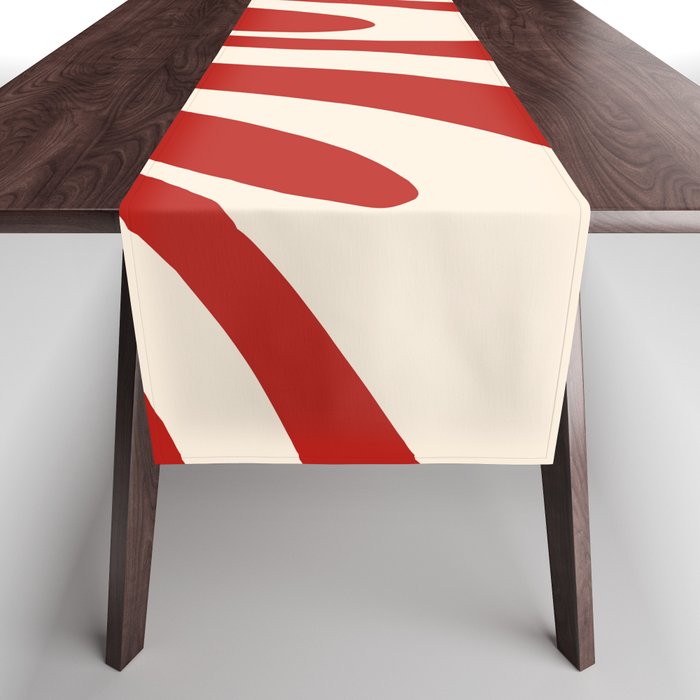 Wavy Loops Retro Abstract Pattern Red and Almond Cream Table Runner Gallery Image 1