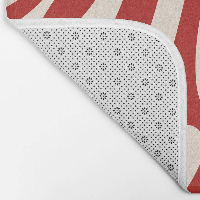 Wavy Loops Retro Abstract Pattern Red and Almond Cream Bath Mat Gallery Image 2