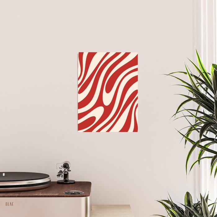 Wavy Loops Retro Abstract Pattern Red and Almond Cream Poster Gallery Image 2