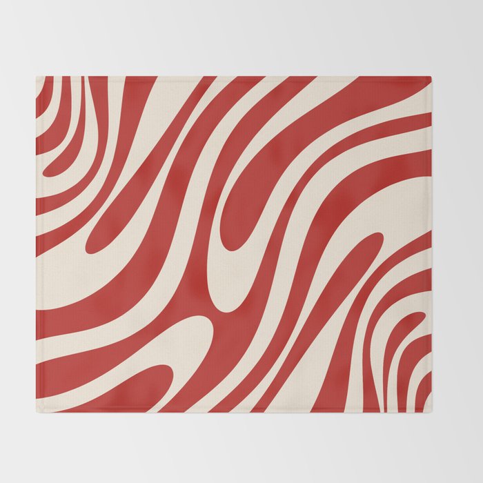 Wavy Loops Retro Abstract Pattern Red and Almond Cream Throw Blanket Gallery Image 2