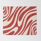 Wavy Loops Retro Abstract Pattern Red and Almond Cream Throw Blanket Gallery Image 2