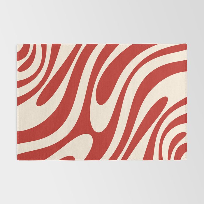 Wavy Loops Retro Abstract Pattern Red and Almond Cream Rug Gallery Image 2