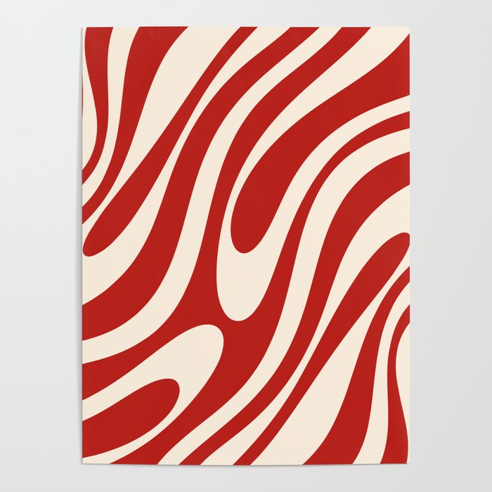 Wavy Loops Retro Abstract Pattern Red and Almond Cream Poster Gallery Image 4