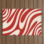 Wavy Loops Retro Abstract Pattern Red and Almond Cream Outdoor Rug Gallery Image 1